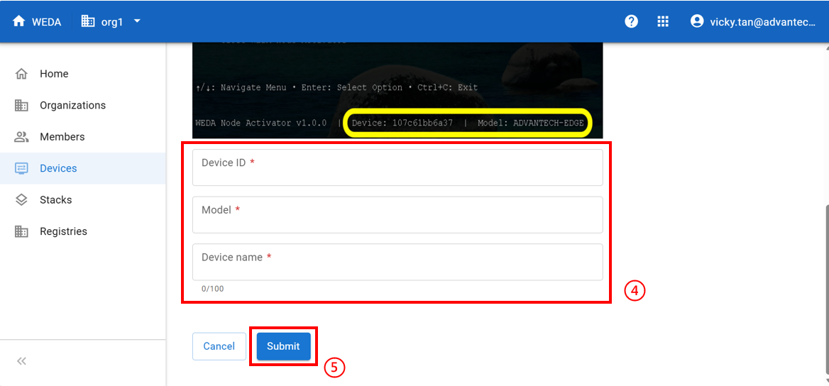 Add device - fill in details
