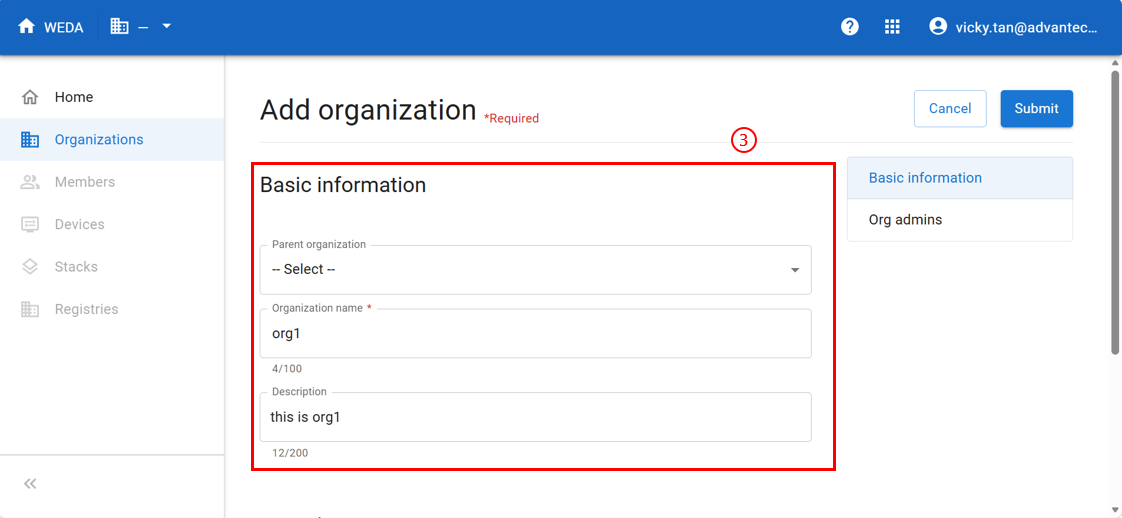 Add organization - Basic information