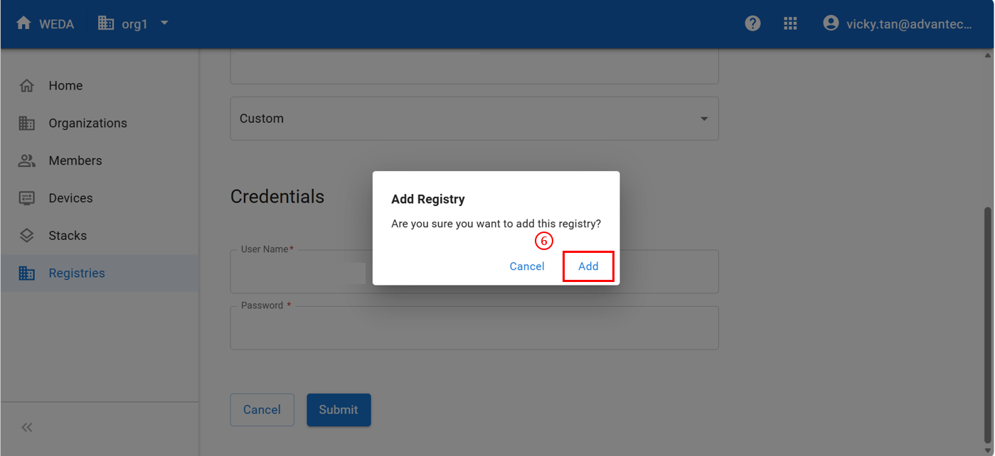 Add registry - confirmation dialog