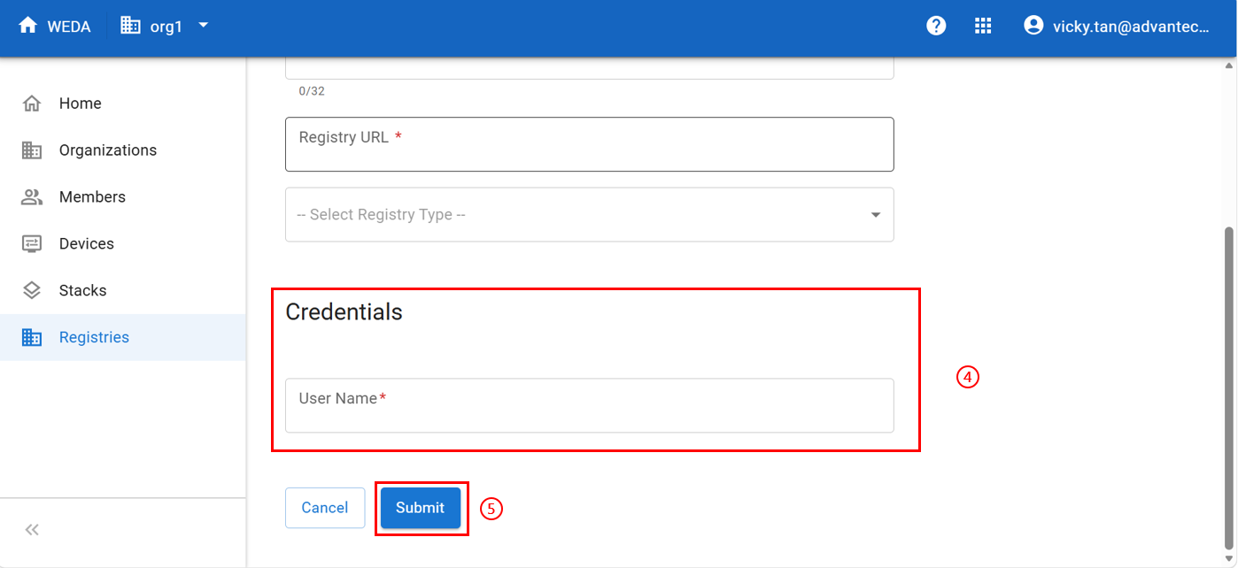 Add registry - Credentials