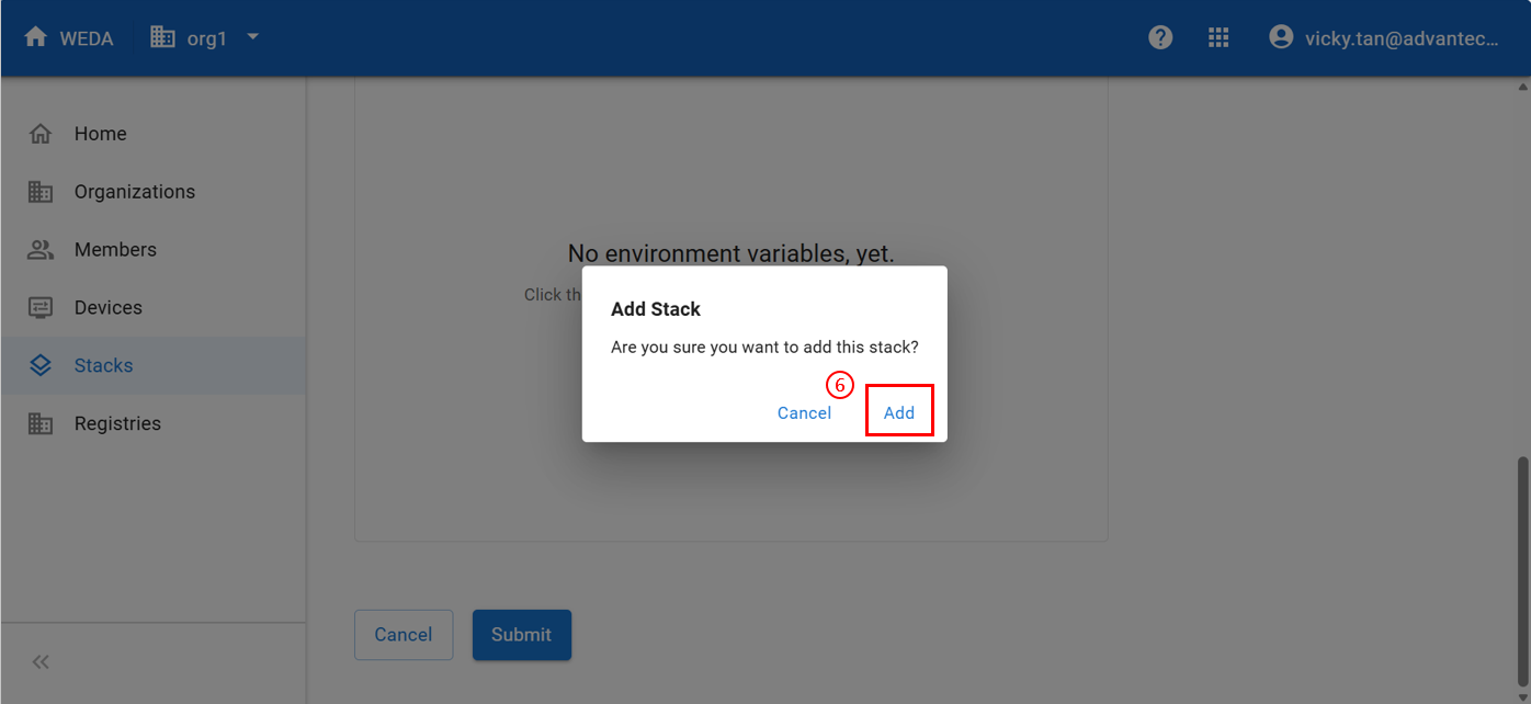 Add container stack - confirmation dialog