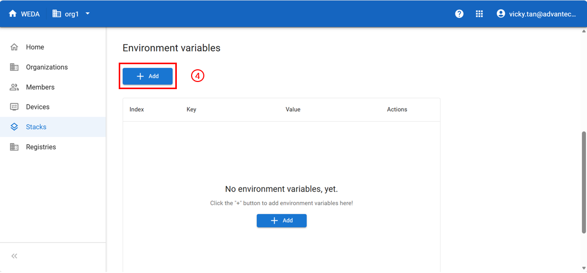 Add container stack - Environment variables