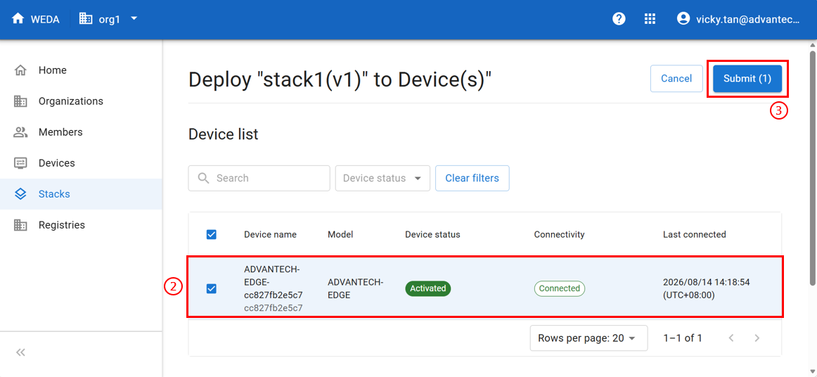 Deploy to Device(s) - device list