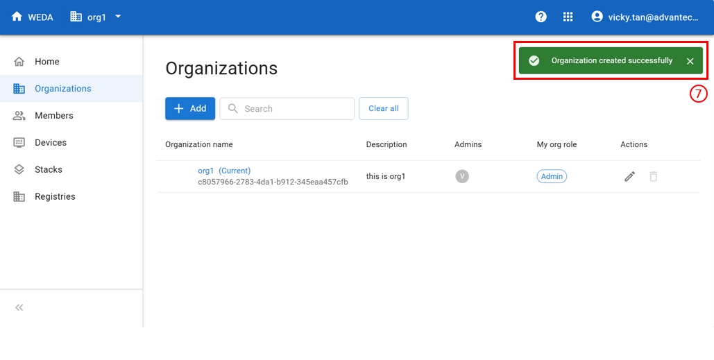 Organization created successfully