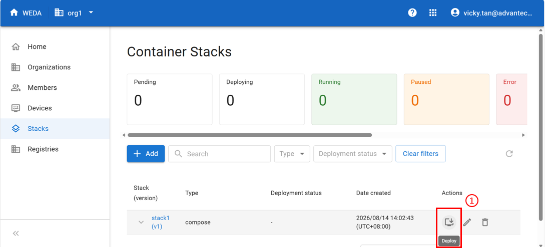 Container Stacks - Deploy button