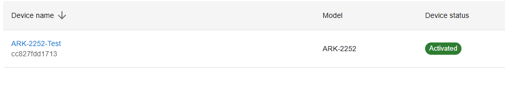 Devices list showing the updated name ARK-2252-Test and the same Device ID cc827fdd1713.