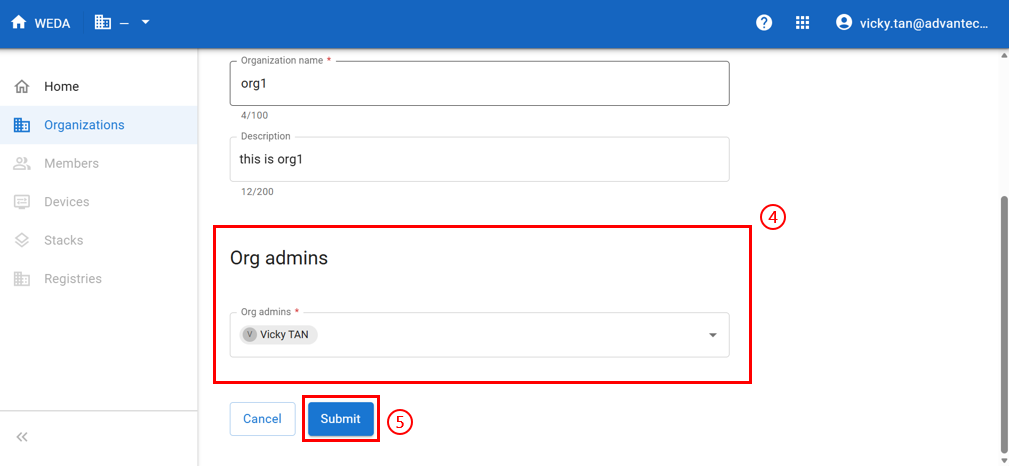 Add organization - Org admins