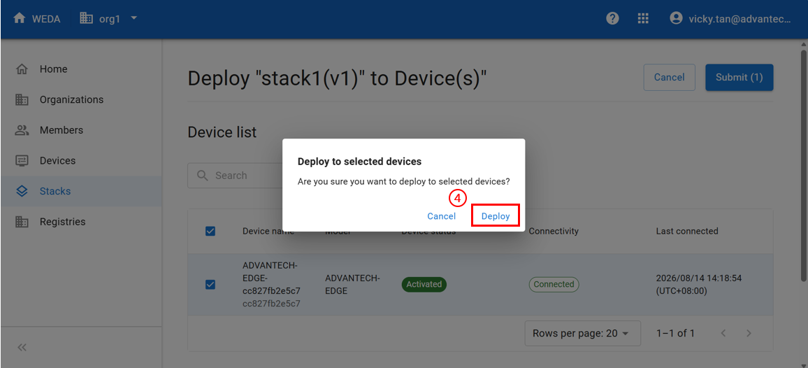 Deploy - confirmation dialog