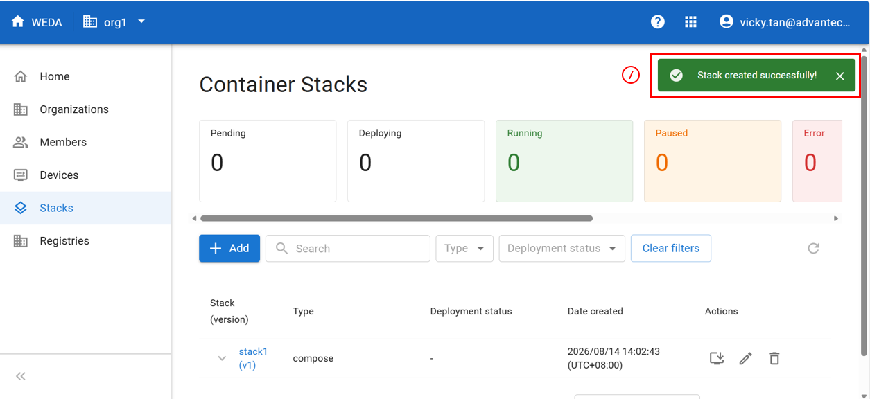 Container stack created successfully