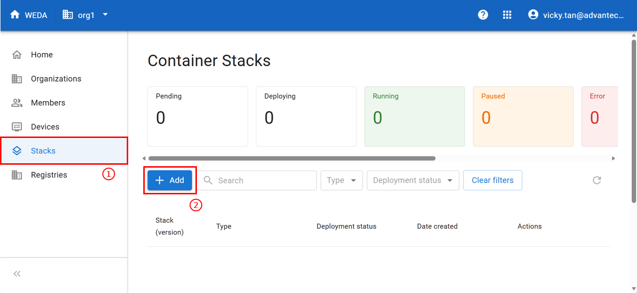Container Stacks list