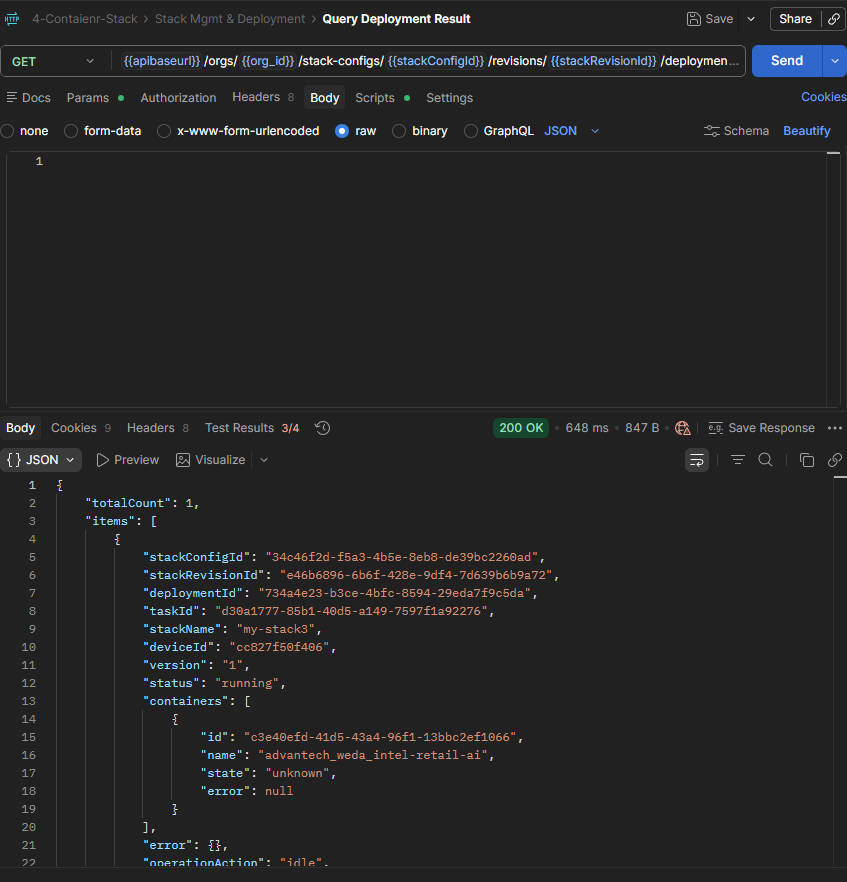 postman deploy result